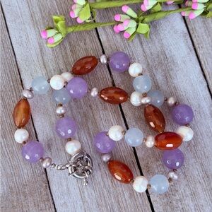Natural Sone Multi-Color Beaded Necklace Freshwater Pearls